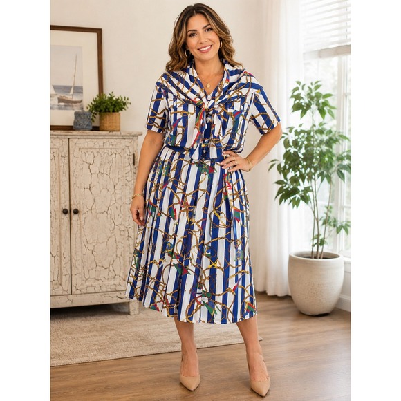JH Collectibles Dresses & Skirts - JH Collectibles Vintage Nautical Scarf Top & Midi Skirt Set Blue White Stripe 12
